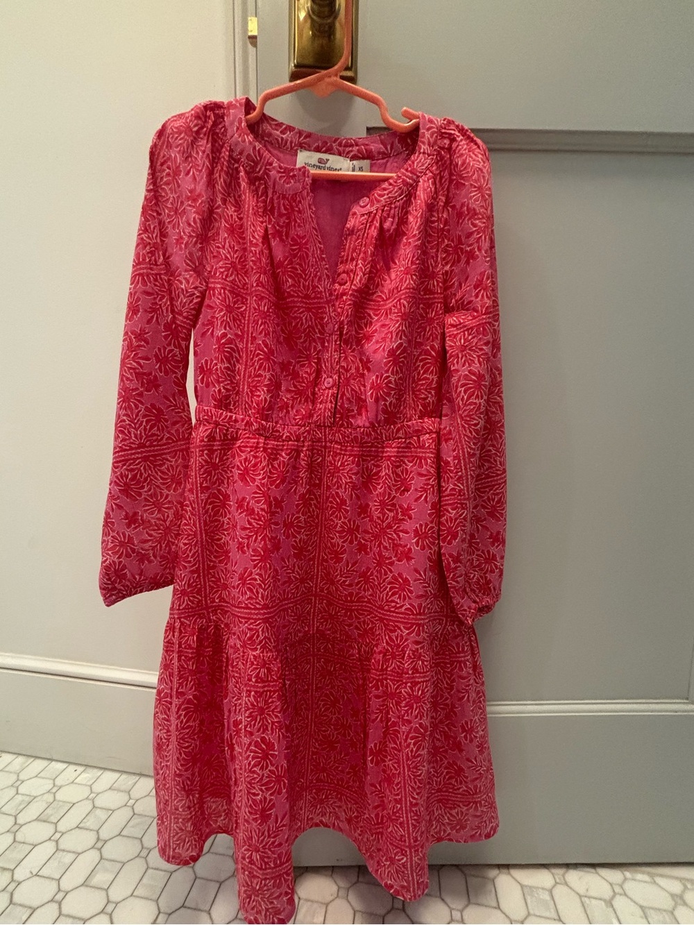 Vineyard Vines Girls' Hot Pink Floral Button-Front Dress